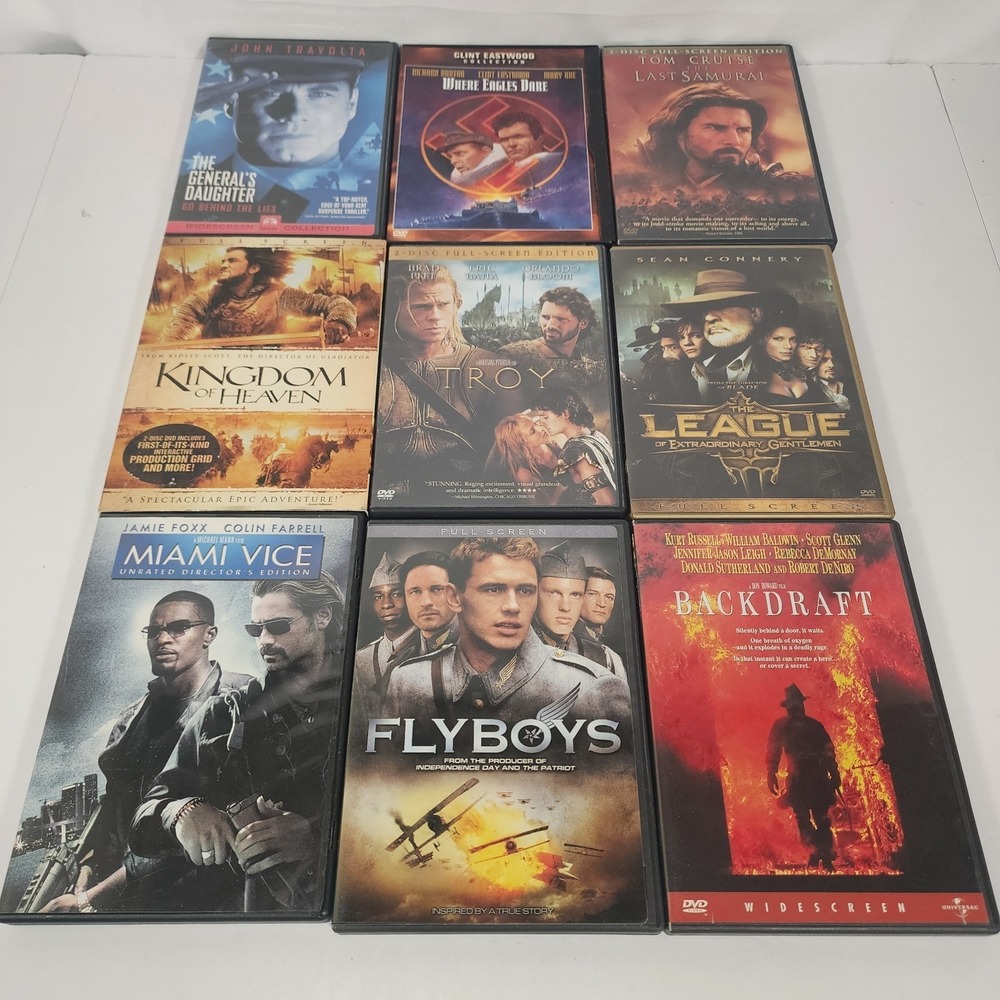 9 DVD Action War Movie Lot Troy Last Samurai Backdraft Kingdom of Heaven
